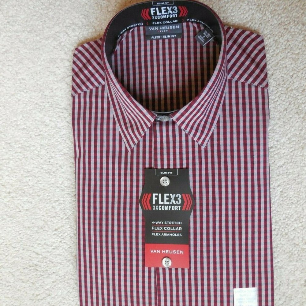 Men’s Van Heusen Flex 3 Comfort Dress Shirt Slim Fit 14-14⅟₂ 32/33 Chianti